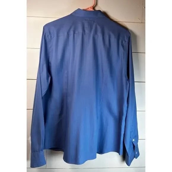 Lands End Shirt Mens, SIze 18 Blue Long Sleeve Traditional Fit Button Up - Picture 6 of 7